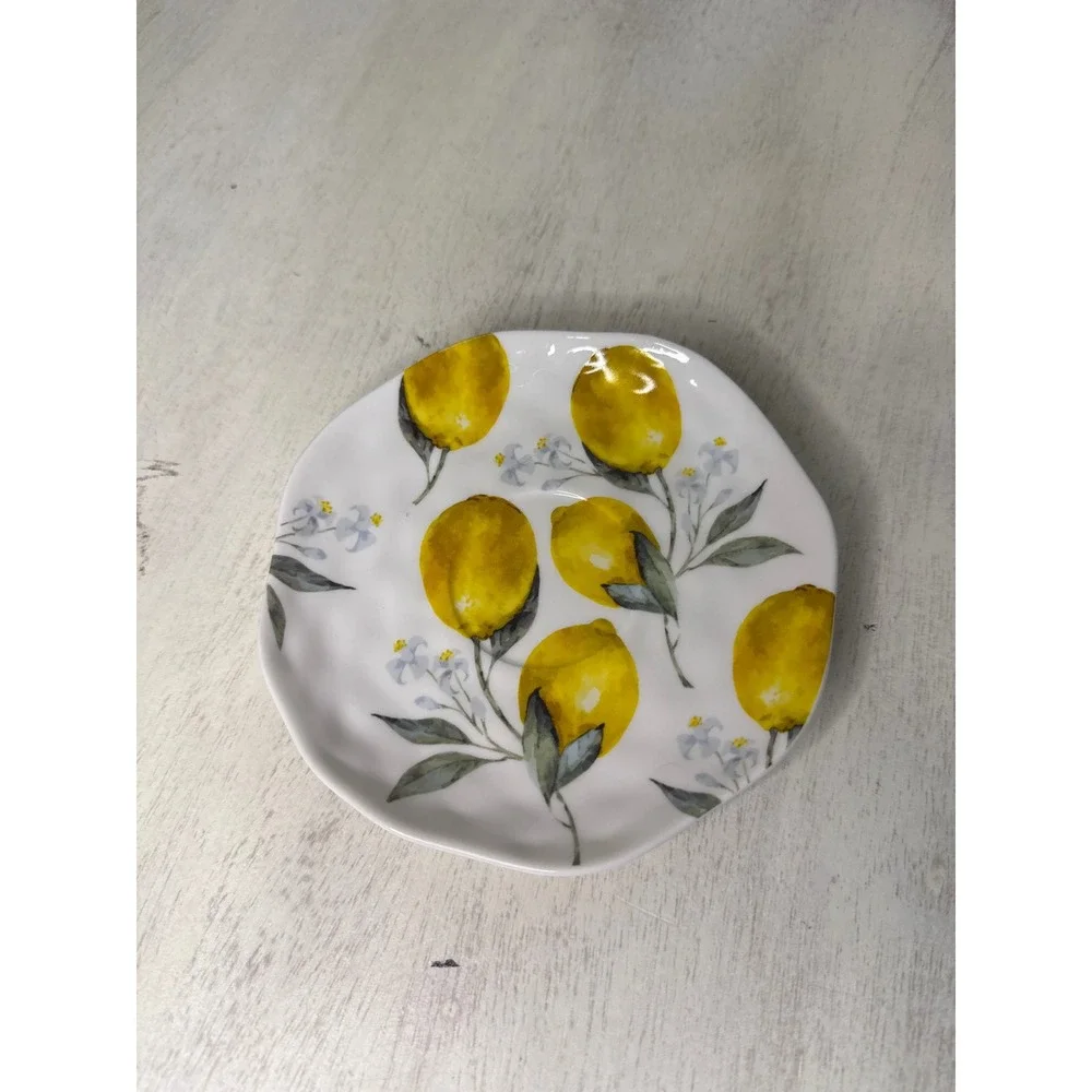 Grace Teaware Yellow Lemons Porcelain Saucer Plate White Wavy Rim Trinket‎ Dish